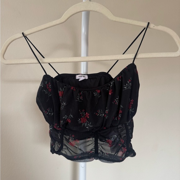 Garage Black Top with Red Floral Pattern - Picture 1 of 4